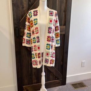 Vintage Inspired Granny Quilt Square Pattern Cardigan Sweater